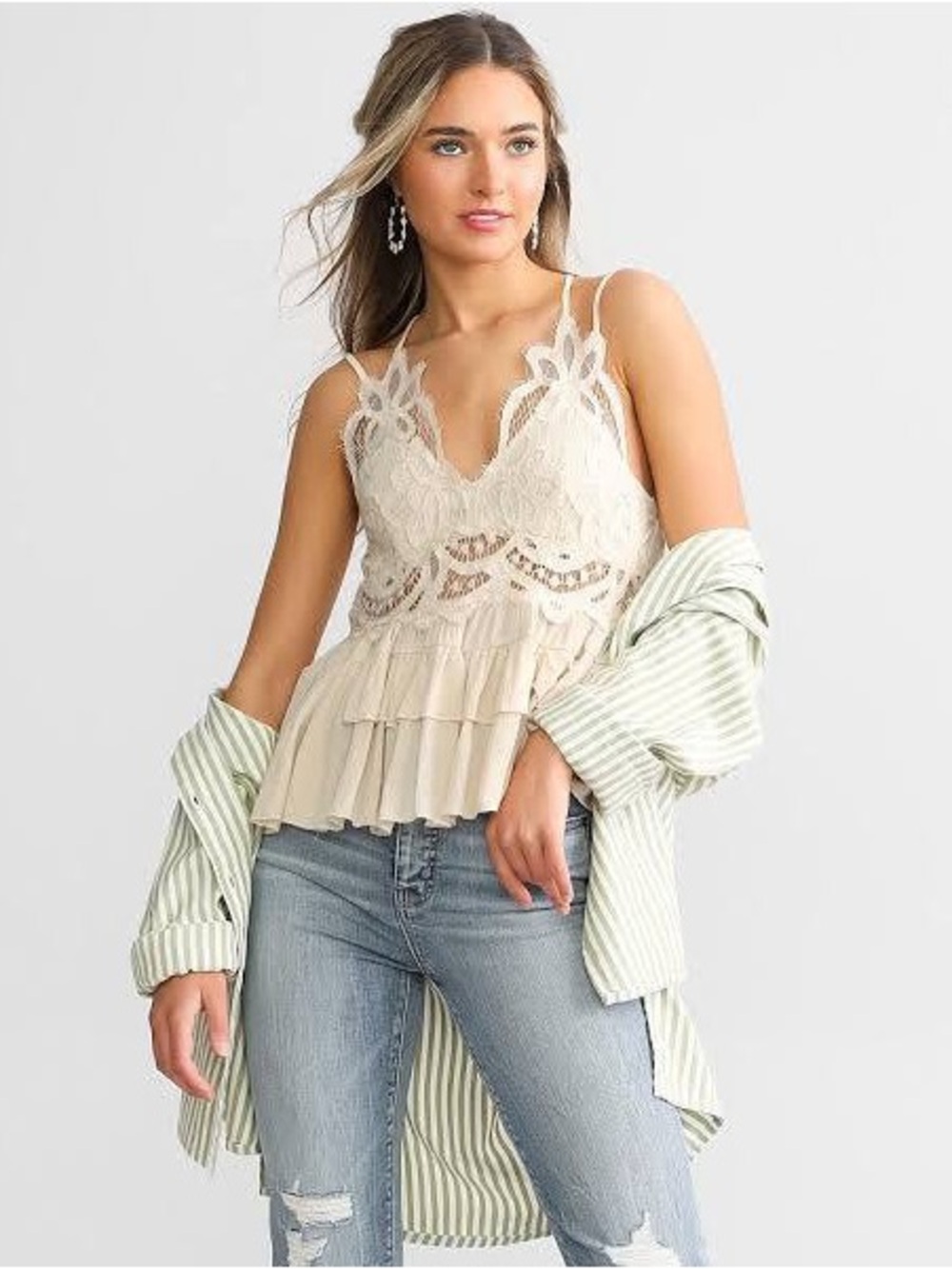 Trixxi Ruffle Peplum Lace Cami Tank Top